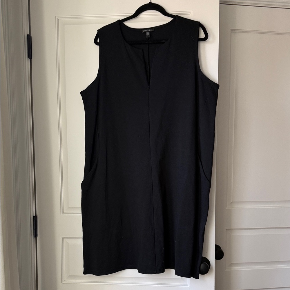 Eileen Fisher Organic Cotton Black Sleeveless Dress with Pockets